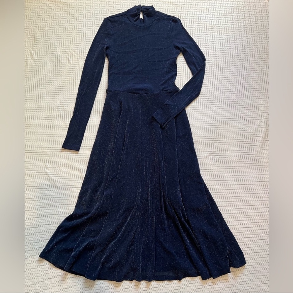 SHEIN Dark Blue Lurex Shimmer Knit Dress Size S Stretch Party